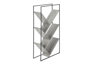 HomeRoots 60" Modern Industrial Gray Metal & Wood Five-Tier Geometric Bookcase for Stylish Storage Solutions 489796