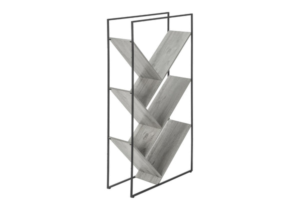 HomeRoots 60" Modern Industrial Gray Metal & Wood Five-Tier Geometric Bookcase for Stylish Storage Solutions 489796