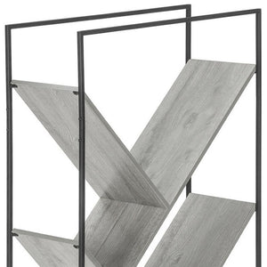 HomeRoots 60" Modern Industrial Gray Metal & Wood Five-Tier Geometric Bookcase for Stylish Storage Solutions 489796
