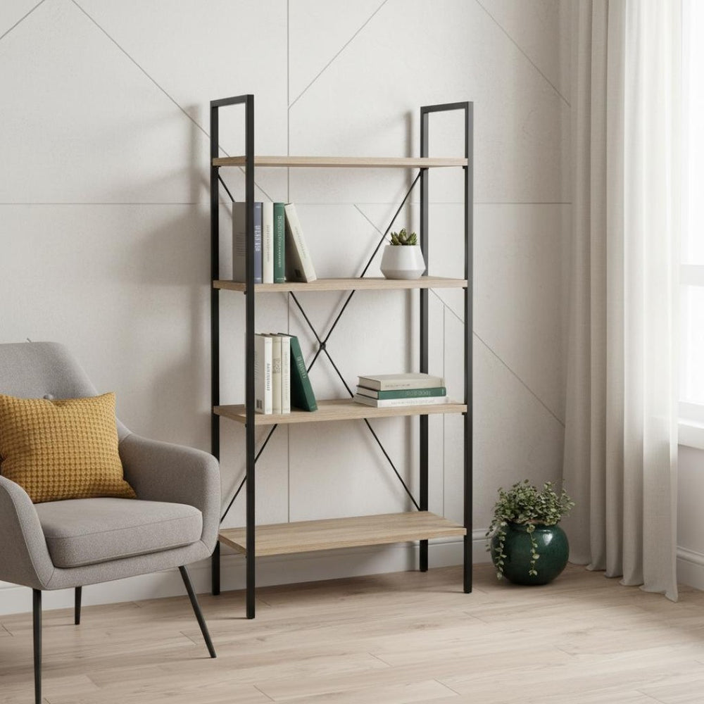 HomeRoots 48" Taupe Metal Four-Tier Etagere Bookcase - Stylish Storage Solution for Compact Spaces & Décor 489798