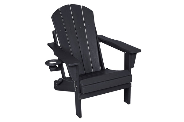 English Elm Folding Adirondack Chair Set with Side Table, Weatherproof HDPE Wood-Grain Finish, Cup Holder, 350lb Capacity Black W2103P254643
