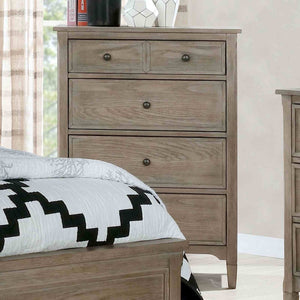 English Elm Wire-brushed Warm Gray Wood Grain Chest with Black Round Knobs for Bedroom Storage B2741P460175