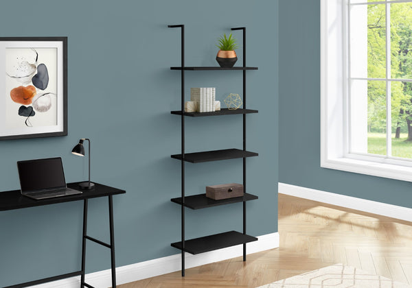 HomeRoots 72" Black Metal and Wood Five-Tier Bookcase – Stylish Vertical Storage for Modern Spaces & Decor 489800