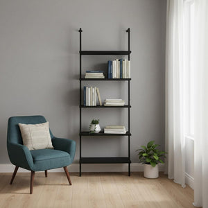 HomeRoots 72" Black Metal and Wood Five-Tier Bookcase – Stylish Vertical Storage for Modern Spaces & Decor 489800