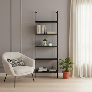 HomeRoots 72" Black Metal Five-Tier Bookcase - Stylish Industrial Design for Modern Spaces & Maximum Storage 489801