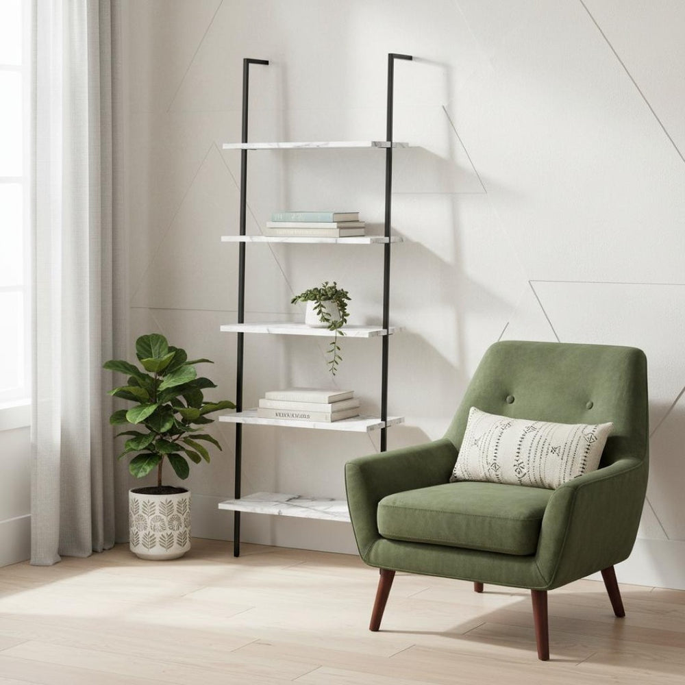 HomeRoots 72" White Metal Five-Tier Bookcase – Stylish Open-Back Design for Versatile Storage & Decor Display 489807