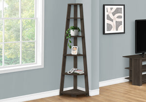 HomeRoots 71" Elegant Oak-Finish Five-Tier Corner Bookcase for Stylish Storage in Living Rooms & Offices 489811