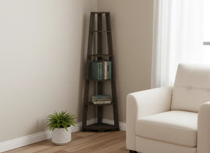 HomeRoots 71" Elegant Oak-Finish Five-Tier Corner Bookcase for Stylish Storage in Living Rooms & Offices 489811