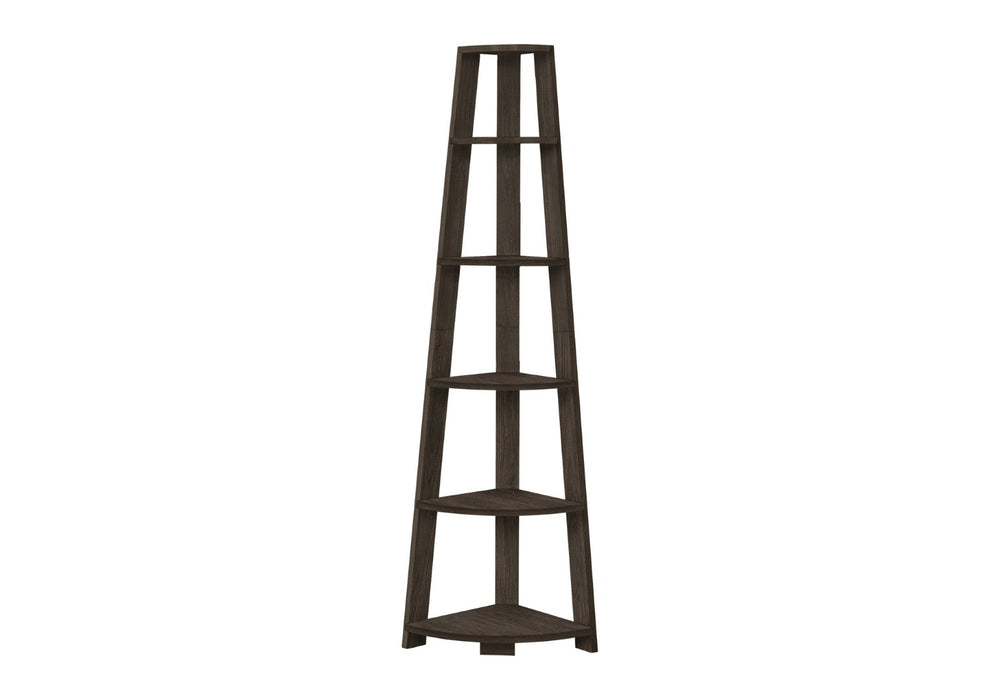 HomeRoots 71" Elegant Oak-Finish Five-Tier Corner Bookcase for Stylish Storage in Living Rooms & Offices 489811