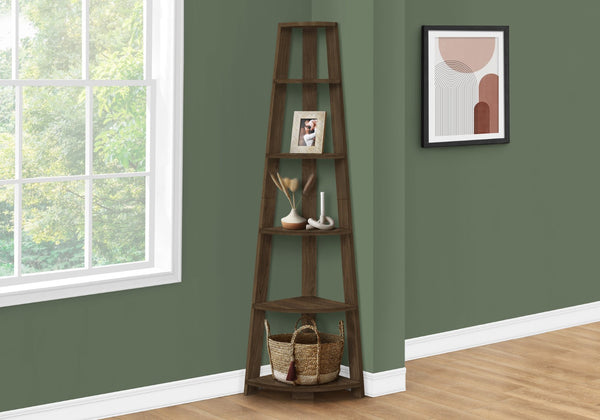 HomeRoots 71" Dark Brown Wood Five-Tier Corner Bookcase - Stylish Storage Solution for Small Spaces & Decor 489812