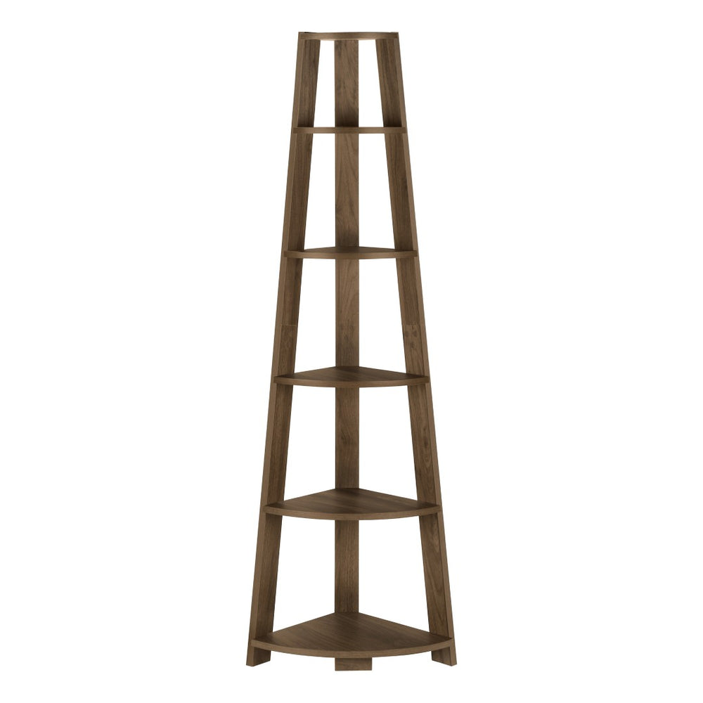 HomeRoots 71" Dark Brown Wood Five-Tier Corner Bookcase - Stylish Storage Solution for Small Spaces & Decor 489812
