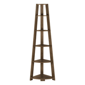 HomeRoots 71" Dark Brown Wood Five-Tier Corner Bookcase - Stylish Storage Solution for Small Spaces & Decor 489812