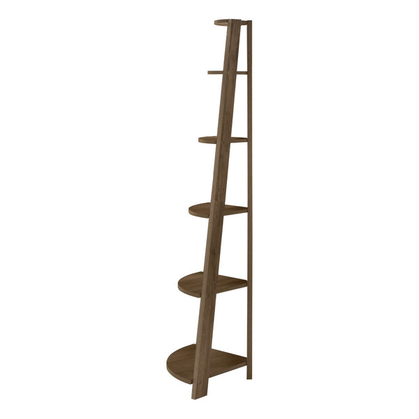 HomeRoots 71" Dark Brown Wood Five-Tier Corner Bookcase - Stylish Storage Solution for Small Spaces & Decor 489812