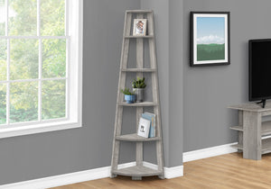 HomeRoots 71" Gray Corner Bookcase - Five-Tier Versatile Storage Solution for Modern Living Spaces & Offices 489813