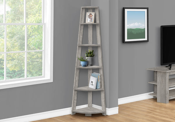 HomeRoots 71" Gray Corner Bookcase - Five-Tier Versatile Storage Solution for Modern Living Spaces & Offices 489813