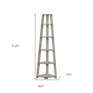 HomeRoots 71" Gray Corner Bookcase - Five-Tier Versatile Storage Solution for Modern Living Spaces & Offices 489813