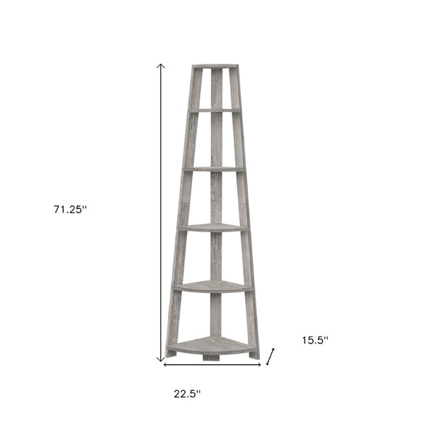 HomeRoots 71" Gray Corner Bookcase - Five-Tier Versatile Storage Solution for Modern Living Spaces & Offices 489813
