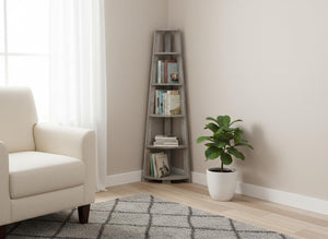 HomeRoots 71" Gray Corner Bookcase - Five-Tier Versatile Storage Solution for Modern Living Spaces & Offices 489813