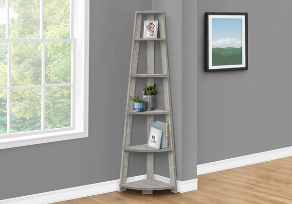 HomeRoots 71" Gray Corner Bookcase - Five-Tier Versatile Storage Solution for Modern Living Spaces & Offices 489813