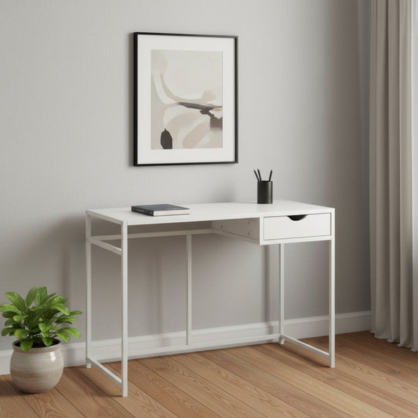 HomeRoots 42" Modern White Computer Desk with Storage Drawer - Compact, Stylish, Durable for Home Office Use 489827