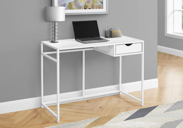 HomeRoots 42" Modern White Computer Desk with Storage Drawer - Compact, Stylish, Durable for Home Office Use 489827