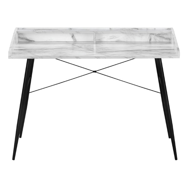 HomeRoots 47 Inch Parsons Style Writing Desk with Faux Marble Top Iron Frame Home Office 489839