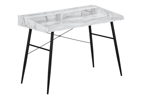47 Inch Parsons Style Writing Desk with Faux Marble Top Iron Frame Home Office