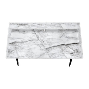 47 Inch Parsons Style Writing Desk with Faux Marble Top Iron Frame Home Office