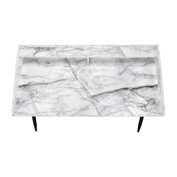 47 Inch Parsons Style Writing Desk with Faux Marble Top Iron Frame Home Office