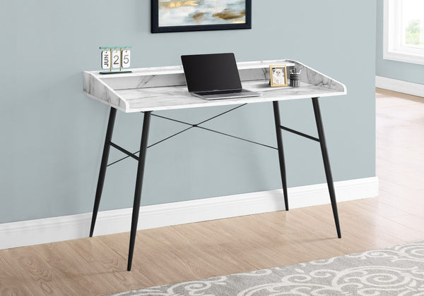 47 Inch Parsons Style Writing Desk with Faux Marble Top Iron Frame Home Office