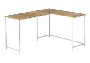HomeRoots 58" Modern L-Shaped Corner Computer Desk with Natural Wood Top & White Metal Base for Home Office 489855