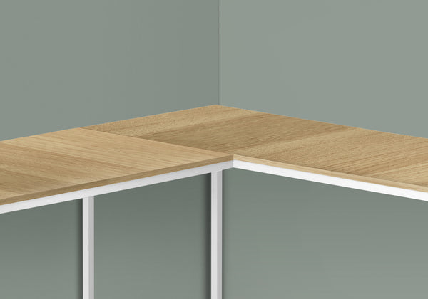 Homeroots 58" Stylish Natural And White Wood Metal Corner Desk – Perfect For Home Office Or Living Room Nook   489855