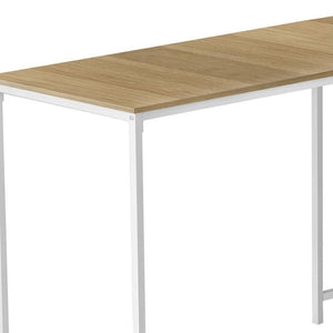 HomeRoots 58" Modern L-Shaped Corner Computer Desk with Natural Wood Top & White Metal Base for Home Office 489855