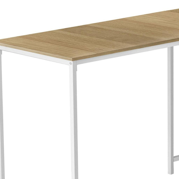 HomeRoots 58" Modern L-Shaped Corner Computer Desk with Natural Wood Top & White Metal Base for Home Office 489855