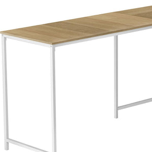 HomeRoots 58" Modern L-Shaped Corner Computer Desk with Natural Wood Top & White Metal Base for Home Office 489855