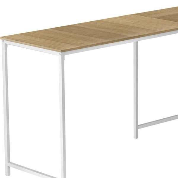 HomeRoots 58" Modern L-Shaped Corner Computer Desk with Natural Wood Top & White Metal Base for Home Office 489855