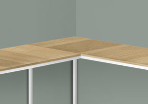 HomeRoots 58" Modern L-Shaped Corner Computer Desk with Natural Wood Top & White Metal Base for Home Office 489855