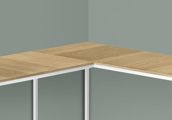 HomeRoots 58" Modern L-Shaped Corner Computer Desk with Natural Wood Top & White Metal Base for Home Office 489855