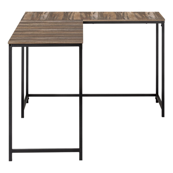 HomeRoots 58" L-Shaped Brown and Black Corner Desk - Stylish, Space-Saving Design for Home Office & Living Room 489861