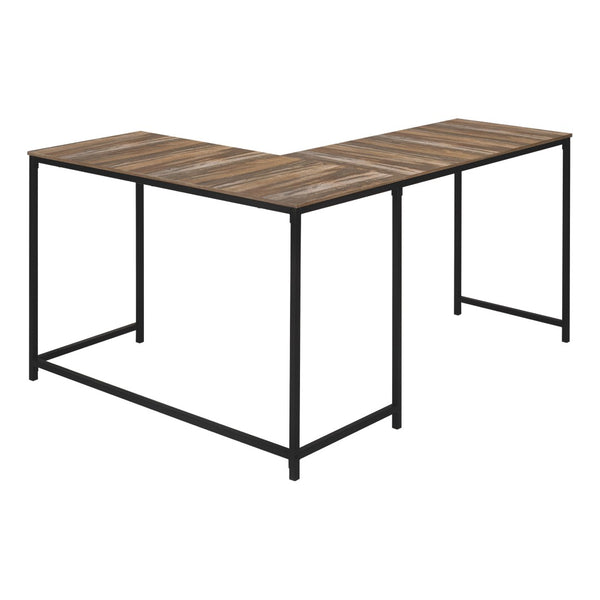 HomeRoots 58" L-Shaped Brown and Black Corner Desk - Stylish, Space-Saving Design for Home Office & Living Room 489861