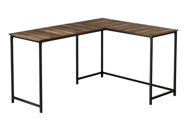 HomeRoots 58" L-Shaped Brown and Black Corner Desk - Stylish, Space-Saving Design for Home Office & Living Room 489861