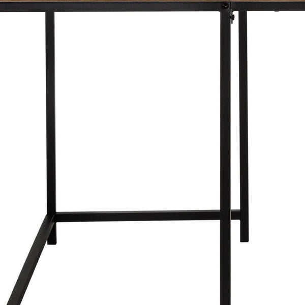 HomeRoots 58" L-Shaped Brown and Black Corner Desk - Stylish, Space-Saving Design for Home Office & Living Room 489861