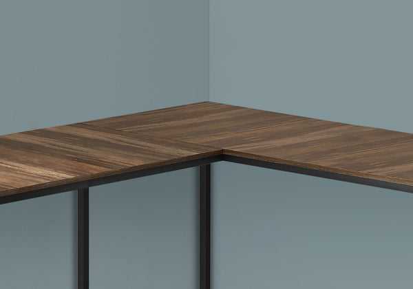 Homeroots 58" Stylish Brown And Black Wood And Metal Corner Computer Desk For Modern Office Spaces   489861