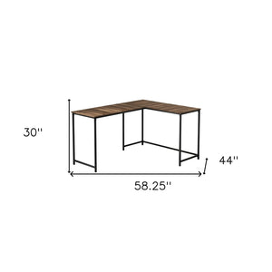 Homeroots 58" Stylish Brown And Black Wood And Metal Corner Computer Desk For Modern Office Spaces   489861
