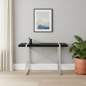 HomeRoots 49" Sleek Black and Silver Computer Desk - Durable, Stylish, and Spacious for Home or Office Use 489864