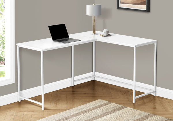 Homeroots 58" White Wood And Metal Corner Computer Desk - Stylish Space-saving Design For Home Office Comfort   489867
