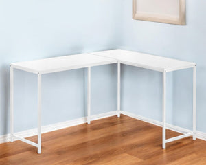 Homeroots 58" White Wood And Metal Corner Computer Desk - Stylish Space-saving Design For Home Office Comfort   489867