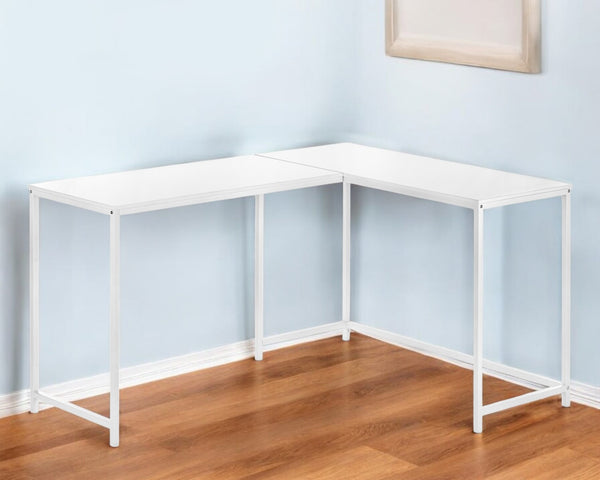 Homeroots 58" White Wood And Metal Corner Computer Desk - Stylish Space-saving Design For Home Office Comfort   489867