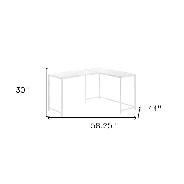 Homeroots 58" White Wood And Metal Corner Computer Desk - Stylish Space-saving Design For Home Office Comfort   489867