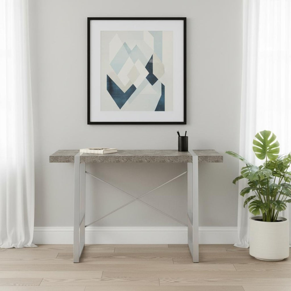 HomeRoots 49" Gray and Silver Computer Desk - Stylish Executive Workspace with Durable Design & Ergonomic Comfort 489869